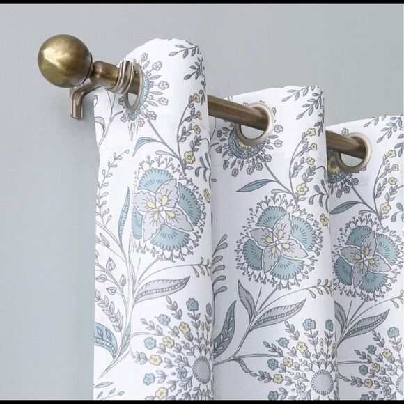 Set of 3 Panels Yuto Medallion Floral Light Filtering Top Curtain Panel White - Picture 2 of 6